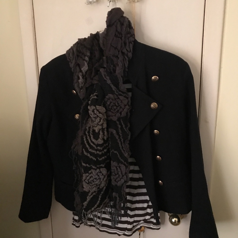 Black & Taupe poly blend Rose pattern Scarf